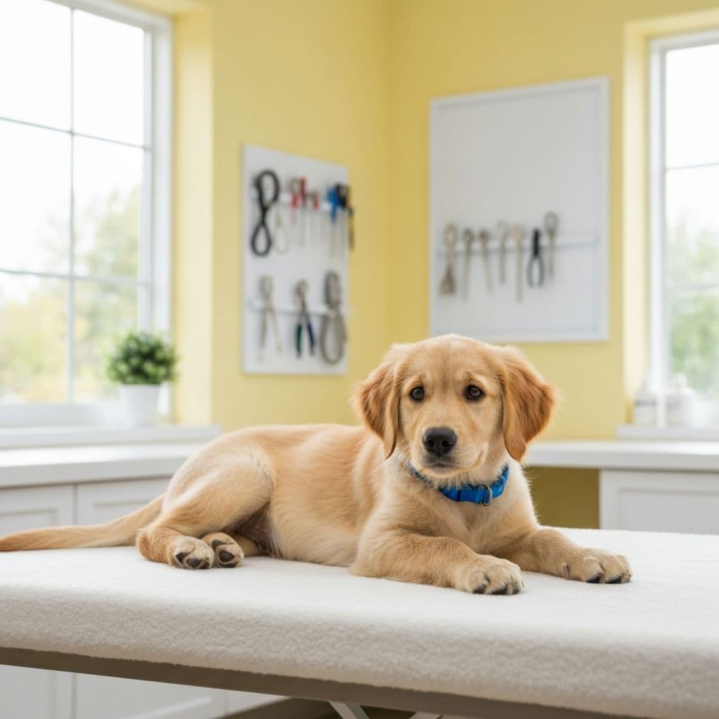 Golden retriever patient at a veterinary clinic